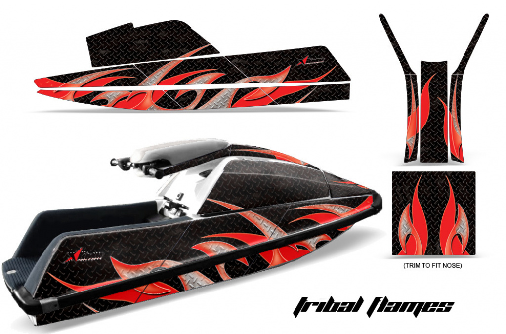 Tribal Flames Hintergrund = Schwarz, Designfarbe = Rot für Yamaha Superjet (Eckige Nase)