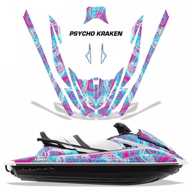 Psycho Kraken Hintergrund = Pink, Designfarbe = Teal Blau für Yamaha VX Cruiser/VX Deluxe 2015-2020
