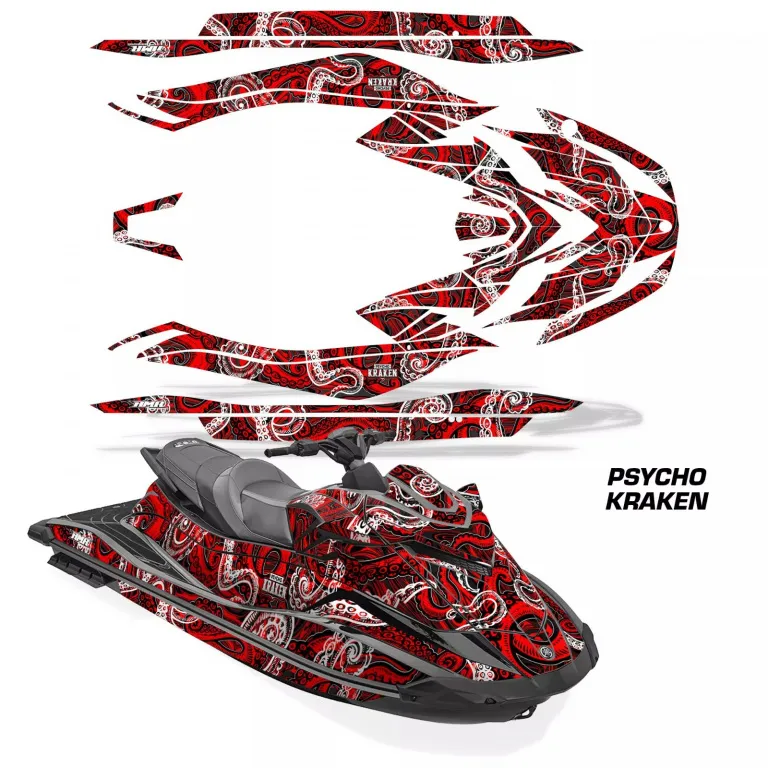 Psycho Kraken Background = Black, Design color = Red for Yamaha WaveRunner GP 1800R 21-23