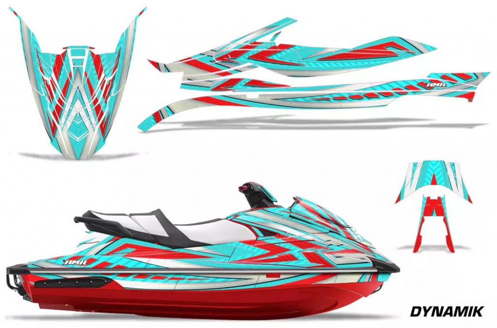 Dynamik Hintergrund = Teal Blau, Designfarbe = Rot für Yamaha WaveRunner GP 1800 17-20