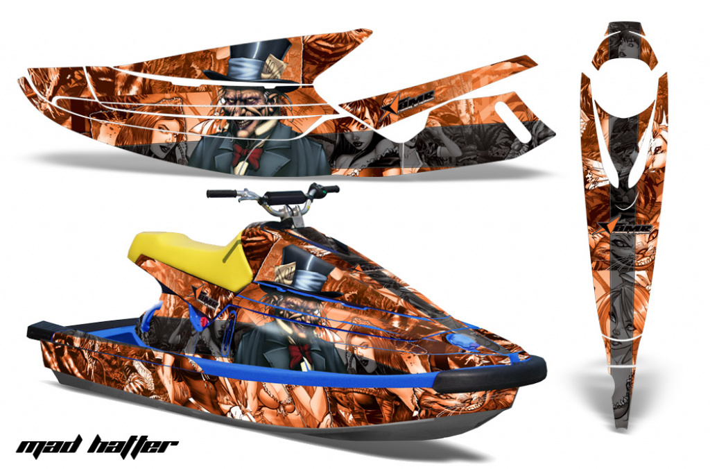 Mad Hatter Hintergrund = Orange, Designfarbe = Schwarz für Yamaha Wave Blaster 1993-1996