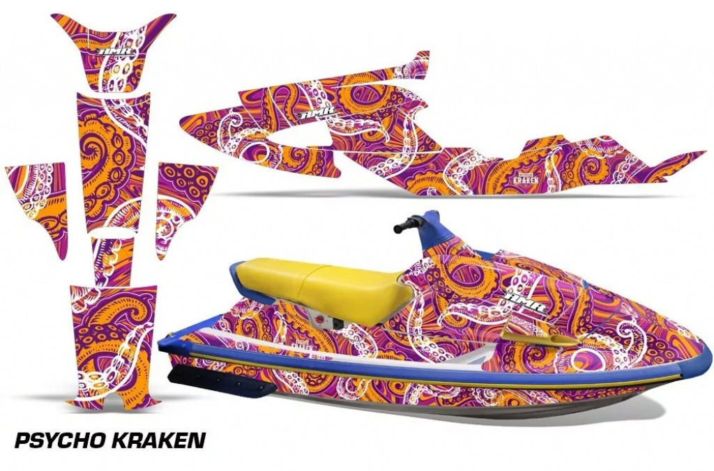 Psycho Kraken Hintergrund = Pink, Designfarbe = Orange für Yamaha Wave Raider 1994-1996