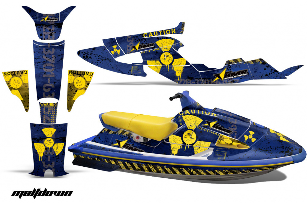 Meltdown Hintergrund = Blau, Designfarbe = Gelb für Yamaha Wave Raider 1994-1996
