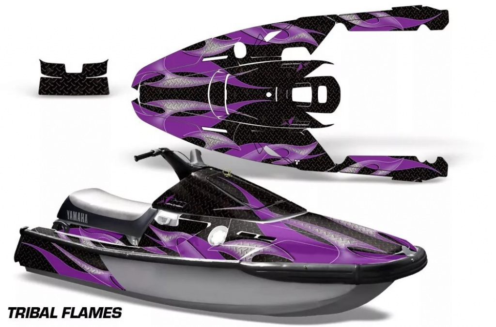 Tribal Flames Hintergrund = Schwarz, Designfarbe = Lila für Yamaha Wave Runner 3 1991-1996