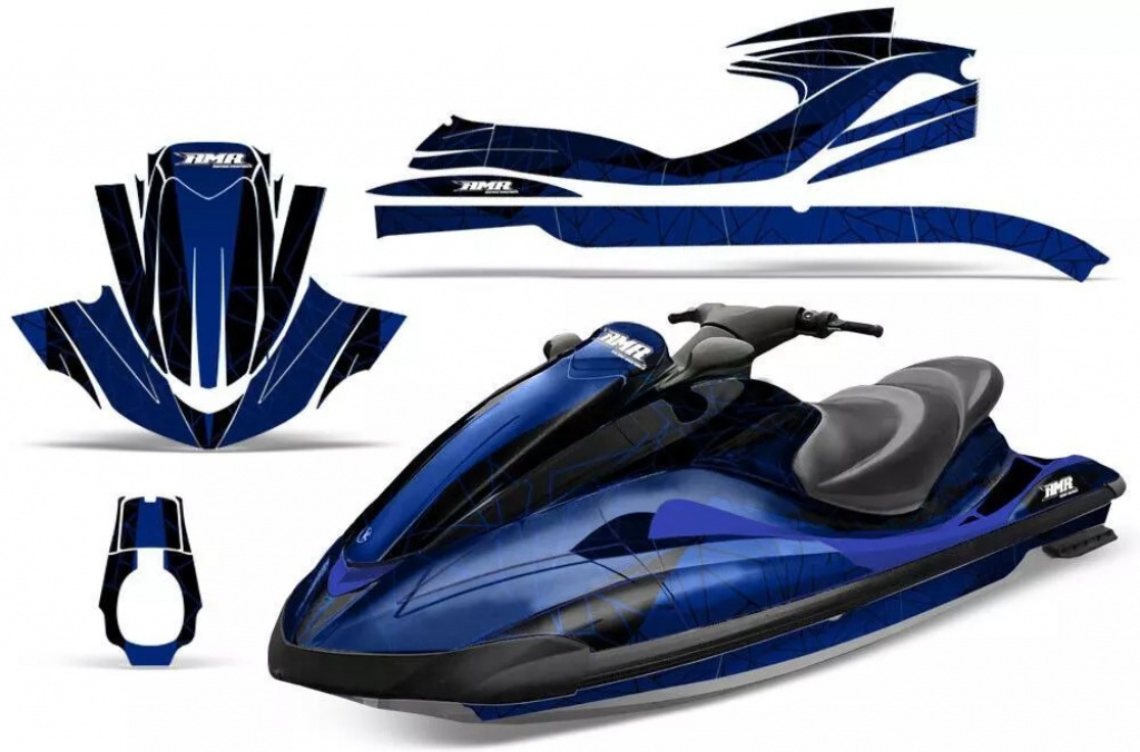 Geometrik Background = Black, Design color = Blue for Yamaha Wave Runner 2002-2005