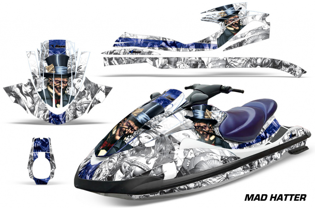 Mad Hatter Background = White, Design color = Blue for Yamaha Wave Runner 2002-2005