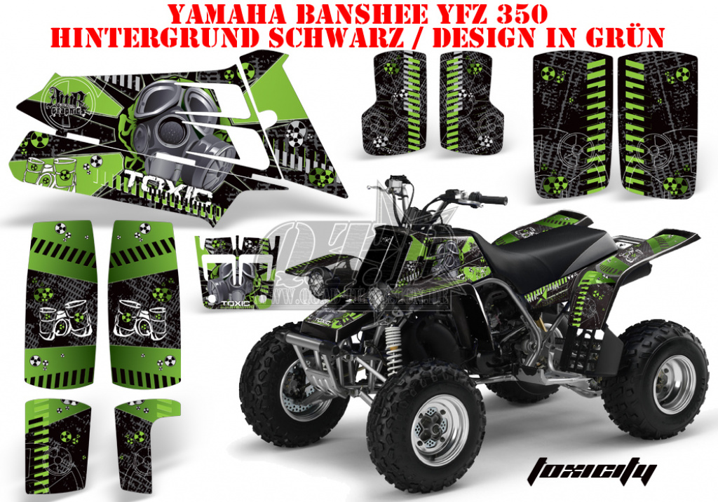 Toxicity Hintergrund = Schwarz, Designfarbe = Grün für Yamaha Banshee YFZ 350
