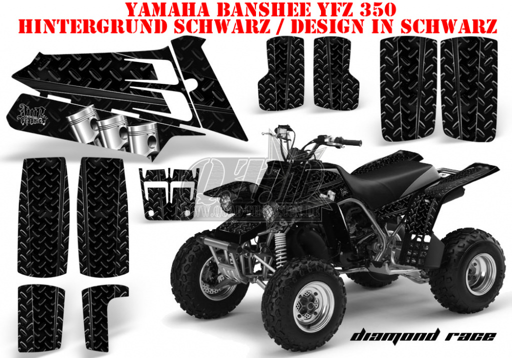 Diamond Race Hintergrund = Schwarz, Designfarbe = Schwarz für Yamaha Banshee YFZ 350
