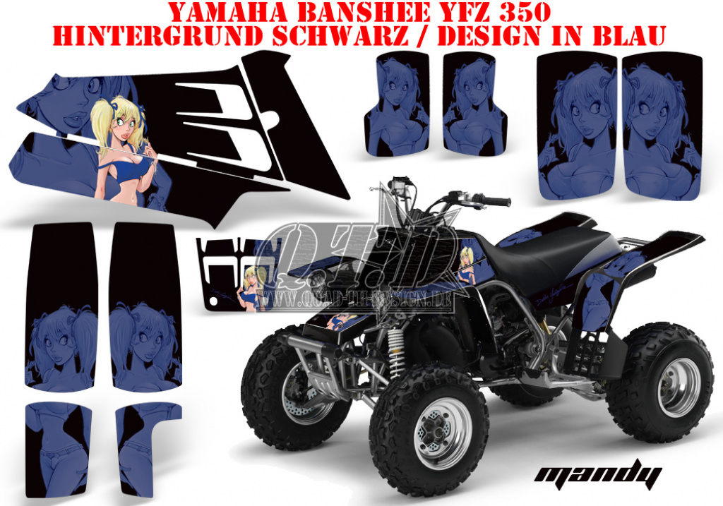Mandy Hintergrund = Schwarz, Designfarbe = Blau für Yamaha Banshee YFZ 350