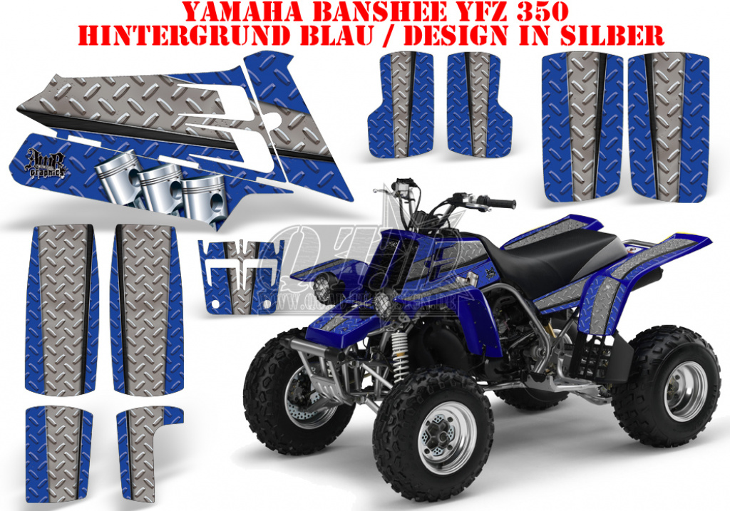 Diamond Race Hintergrund = Blau, Designfarbe = Silber für Yamaha Banshee YFZ 350