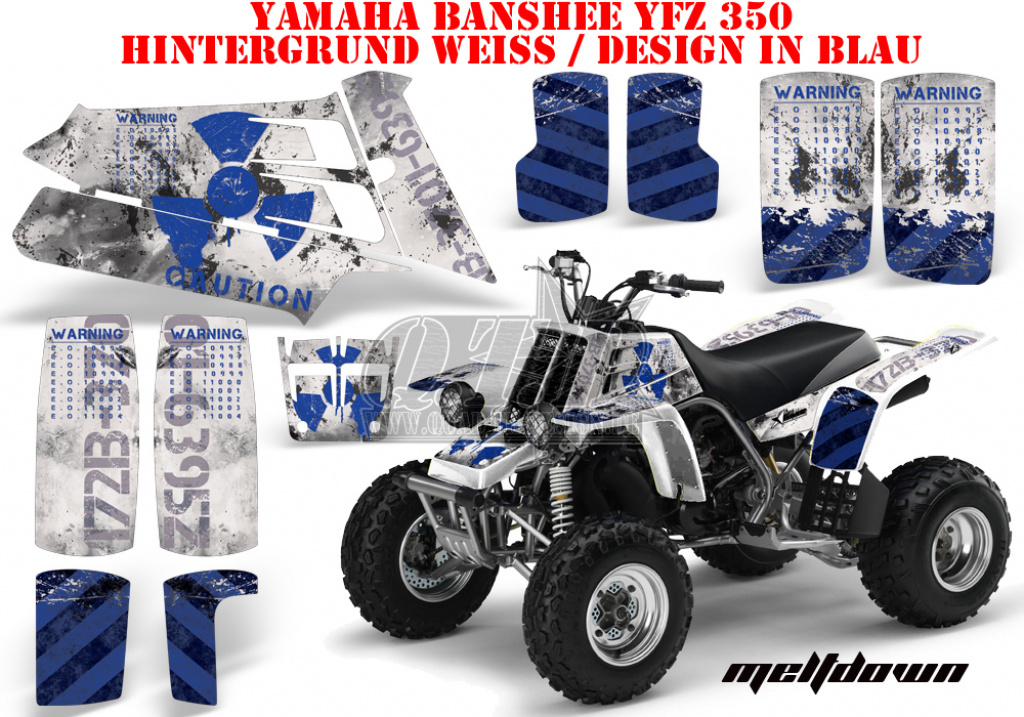 Meltdown Hintergrund = Weiß, Designfarbe = Blau für Yamaha Banshee YFZ 350