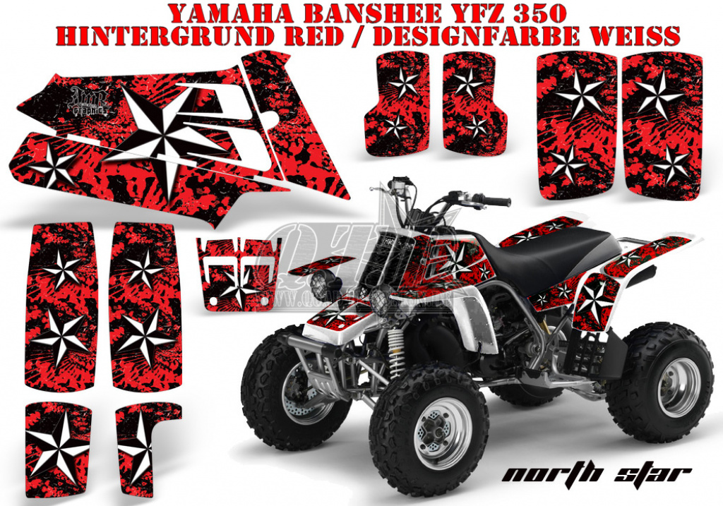 Northstar Hintergrund = Rot, Designfarbe = Weiß für Yamaha Banshee YFZ 350