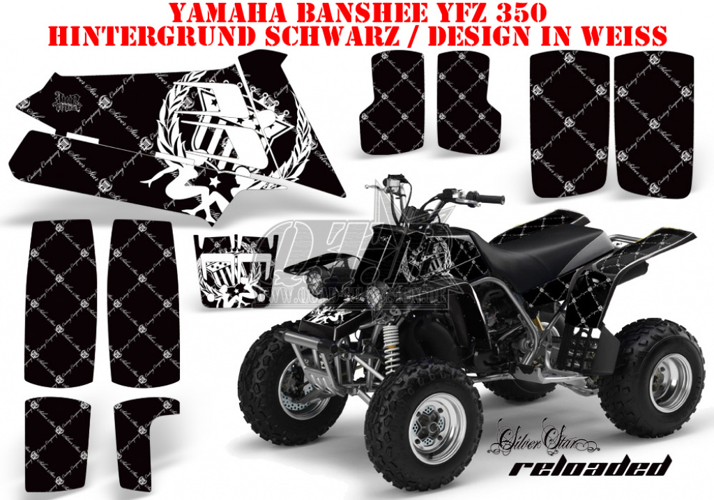 SilverStar - Reloaded Hintergrund = Schwarz, Designfarbe = Weiß für Yamaha Banshee YFZ 350
