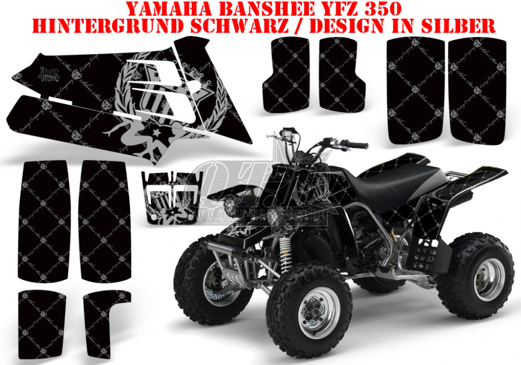 SilverStar - Reloaded Hintergrund = Schwarz, Designfarbe = Silber für Yamaha Banshee YFZ 350