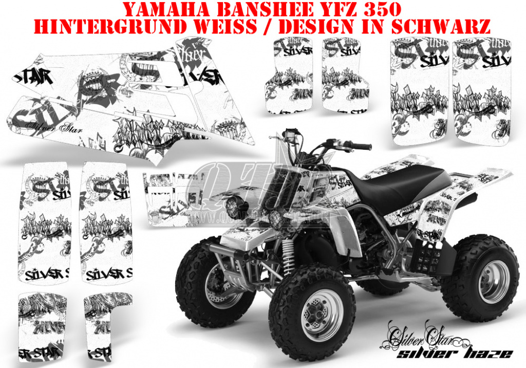 SilverStar - Silverhaze Hintergrund = Weiß, Designfarbe = Schwarz für Yamaha Banshee YFZ 350