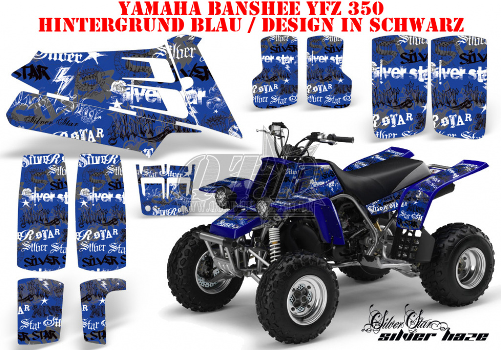 SilverStar - Silverhaze Hintergrund = Blau, Designfarbe = Schwarz für Yamaha Banshee YFZ 350