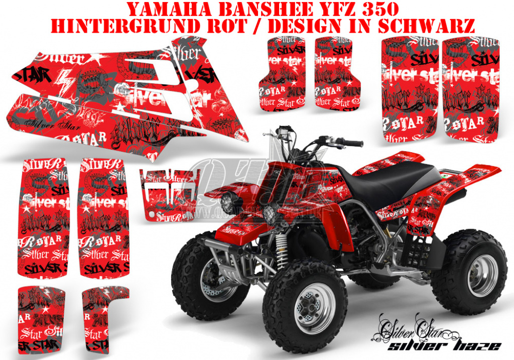 SilverStar - Silverhaze Hintergrund = Rot, Designfarbe = Schwarz für Yamaha Banshee YFZ 350