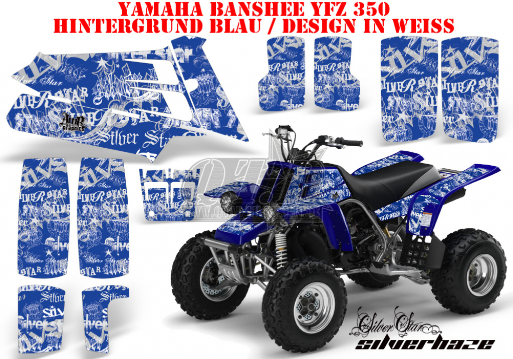 SilverStar - Silverhaze Hintergrund = Blau, Designfarbe = Weiß für Yamaha Banshee YFZ 350