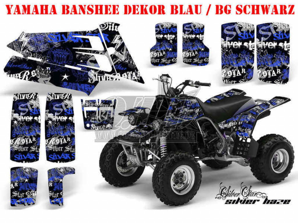 SilverStar - Silverhaze Hintergrund = Schwarz, Designfarbe = Blau für Yamaha Banshee YFZ 350