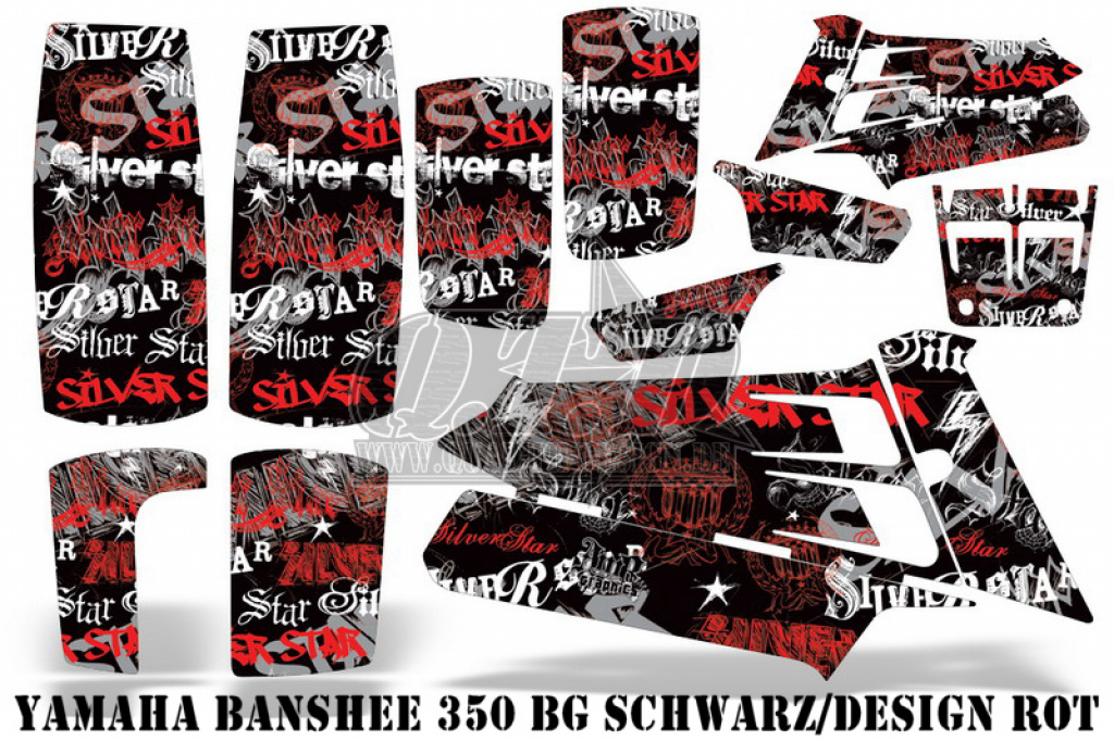 SilverStar - Silverhaze Hintergrund = Schwarz, Designfarbe = Rot für Yamaha Banshee YFZ 350