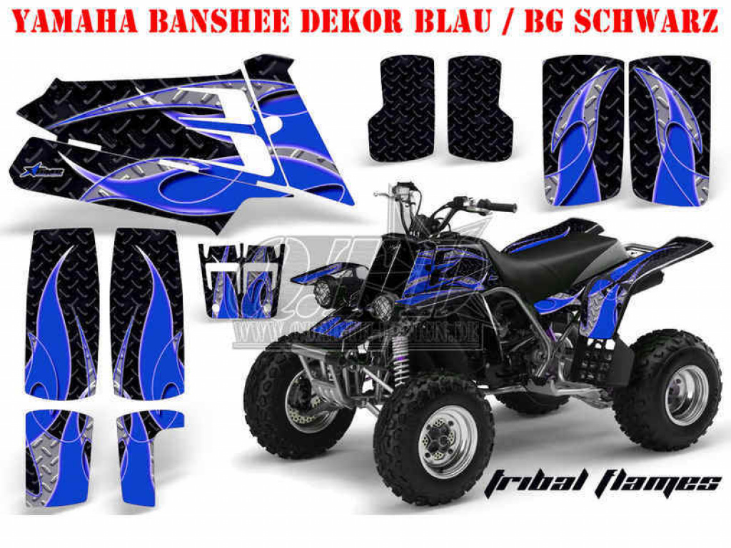 Tribal Flames Hintergrund = Schwarz, Designfarbe = Blau für Yamaha Banshee YFZ 350