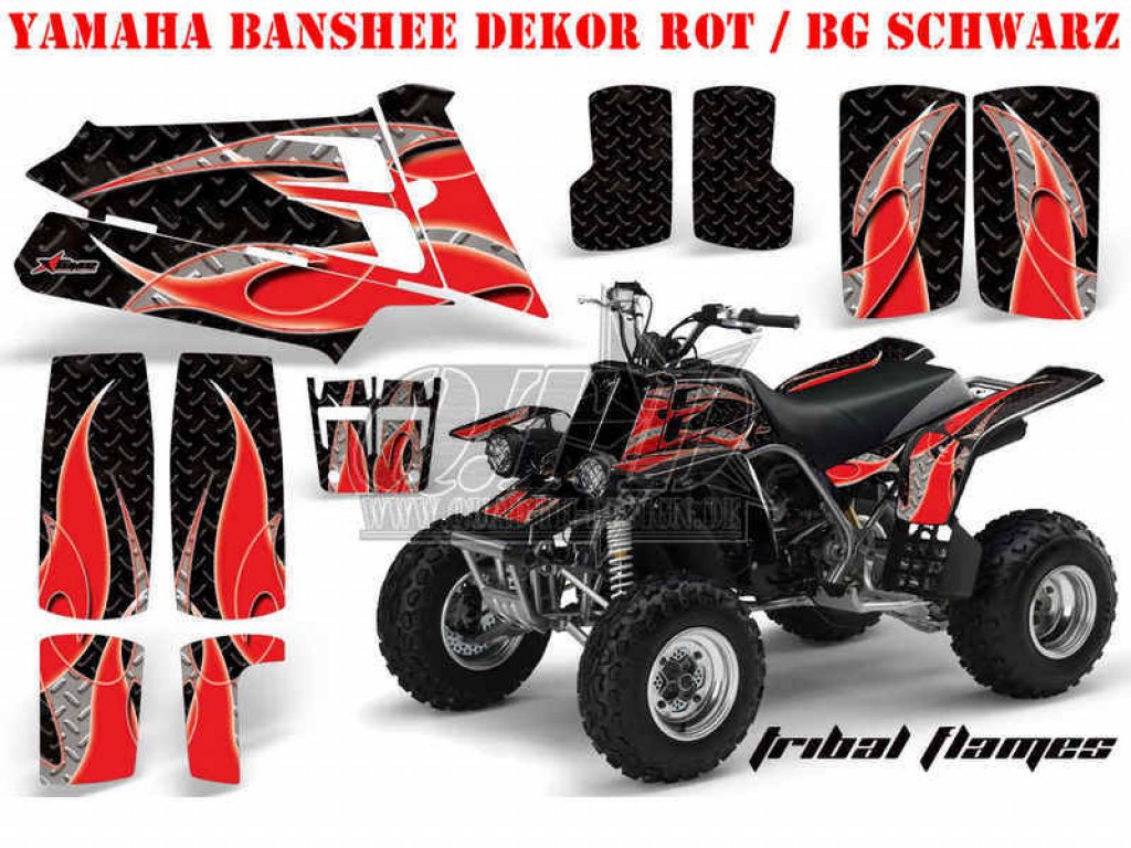Tribal Flames Hintergrund = Schwarz, Designfarbe = Rot für Yamaha Banshee YFZ 350