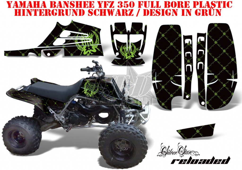 SilverStar - Reloaded Hintergrund = Schwarz, Designfarbe = Grün für Yamaha Banshee YFZ 350 Full Bore