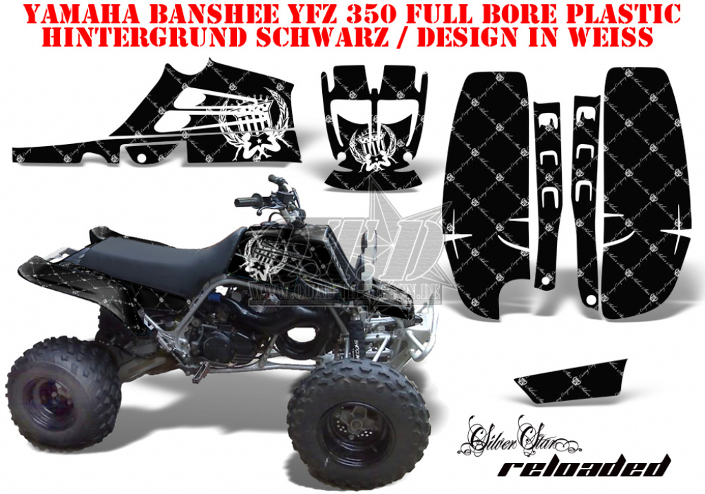 SilverStar - Reloaded Hintergrund = Schwarz, Designfarbe = Weiß für Yamaha Banshee YFZ 350 Full Bore