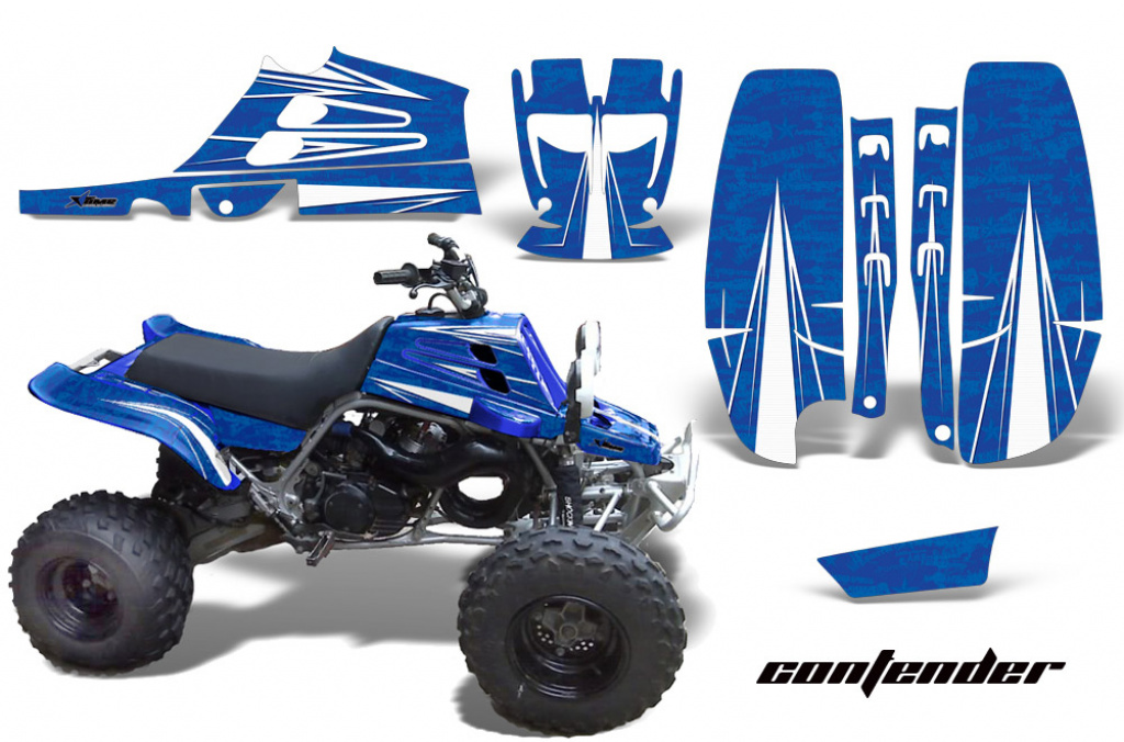 Contender Hintergrund = Blau, Designfarbe = Weiß für Yamaha Banshee YFZ 350 Full Bore