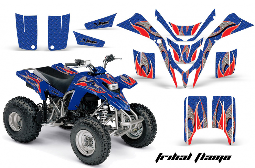 Tribal Flames Background = Blue, Design color = Red for Yamaha Blaster YFS 200