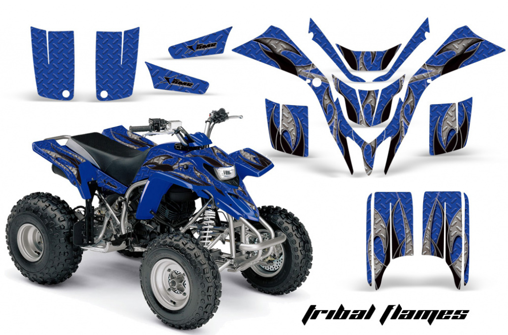 Tribal Flames Background = Blue, Design color = Black for Yamaha Blaster YFS 200