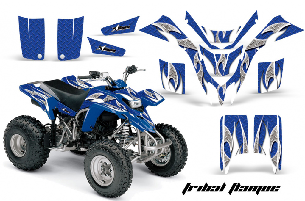 Tribal Flames Background = Blue, Design color = White for Yamaha Blaster YFS 200