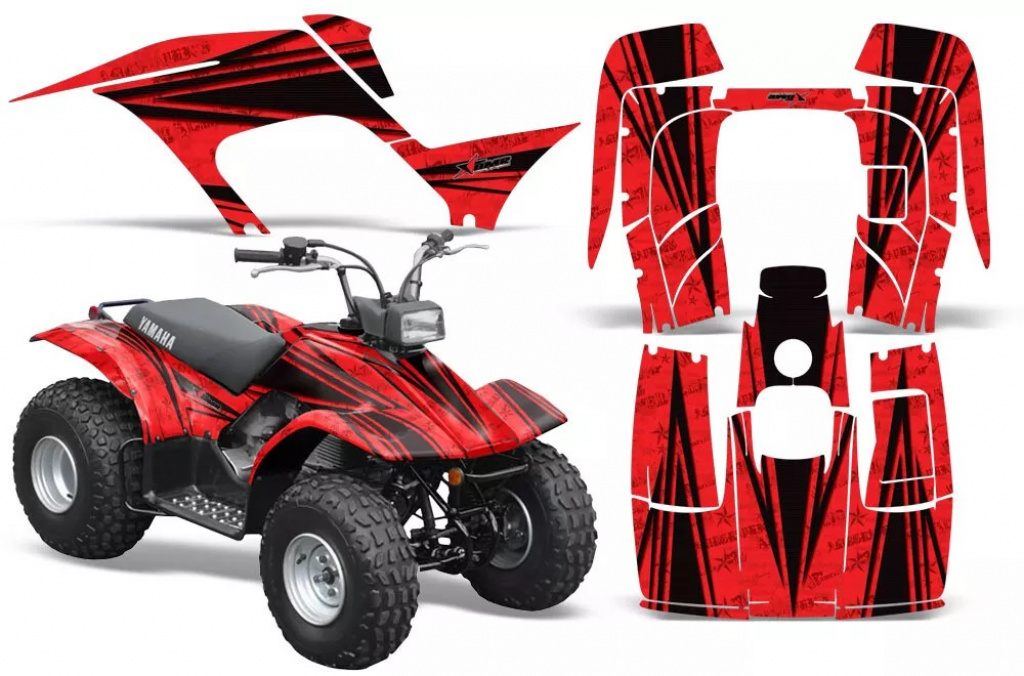 Contender Hintergrund = Rot, Designfarbe = Schwarz für Yamaha Breeze 125 1989-2007