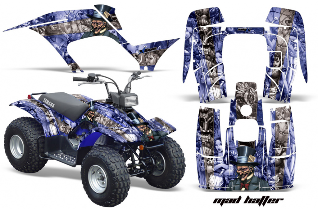 Mad-Hatter Hintergrund = Blau, Designfarbe = Silber für Yamaha Breeze 125 1989-2007