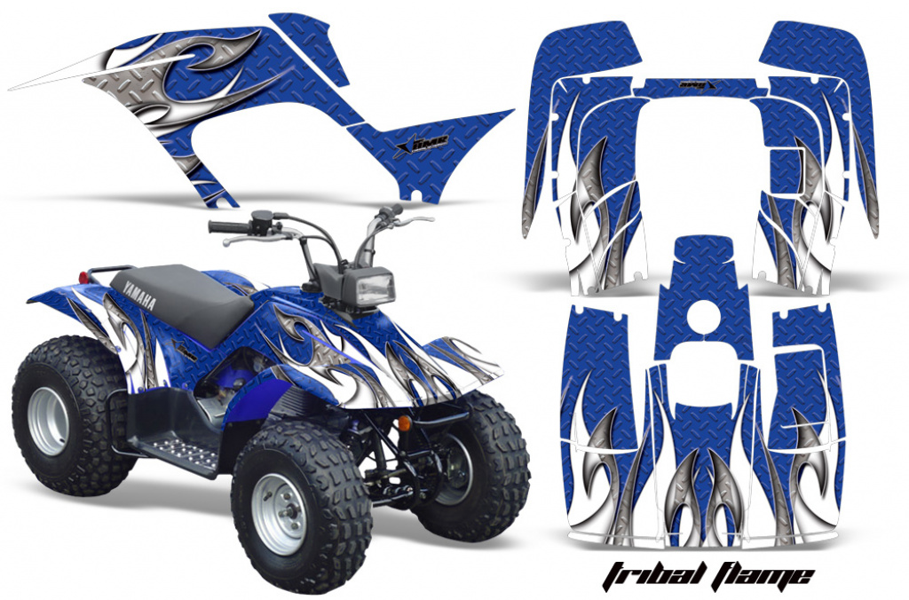 Tribal Flames Hintergrund = Blau, Designfarbe = Weiß für Yamaha Breeze 125 1989-2007