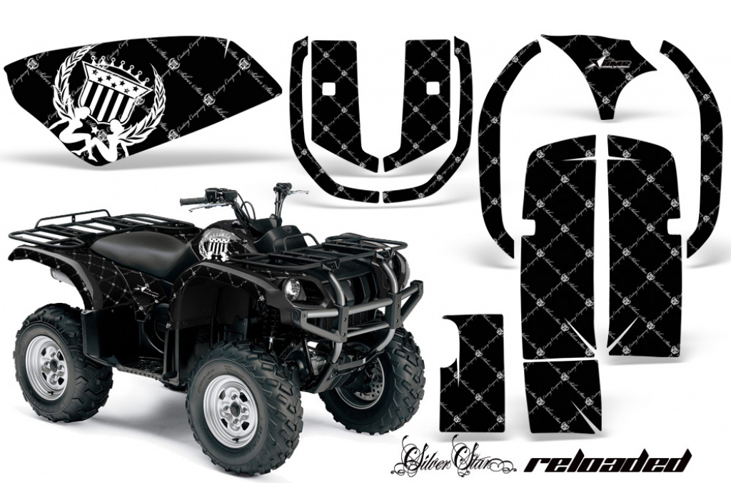 SilverStar - Reloaded Hintergrund = Schwarz, Designfarbe = Weiß für Yamaha Grizzly 660