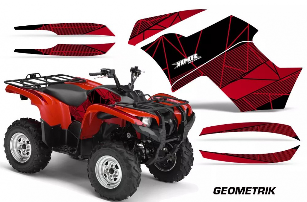 Geometrik Hintergrund = Schwarz, Designfarbe = Rot für Yamaha Grizzly 700/550 2007-2014