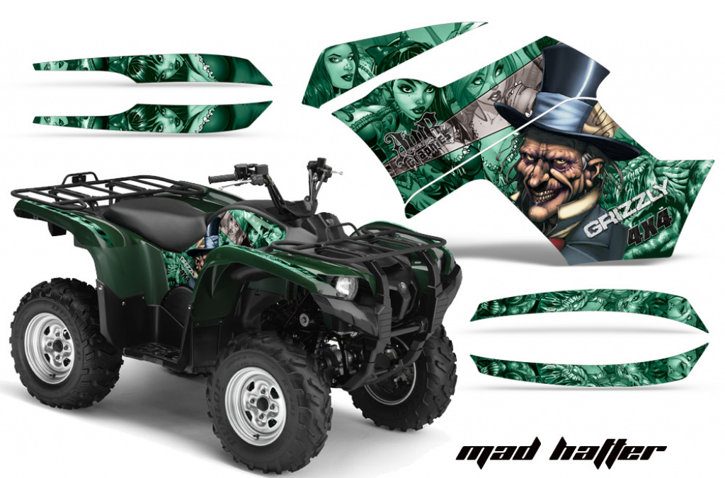 Mad-Hatter Hintergrund = Grün, Designfarbe = Silber für Yamaha Grizzly 700/550 2007-2014