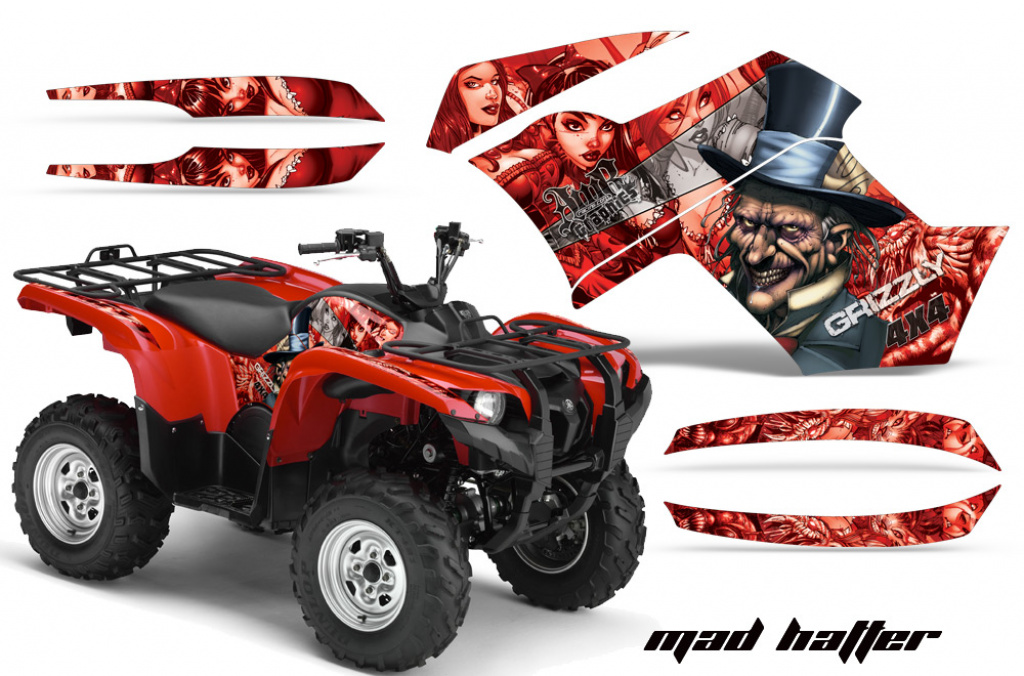 Mad-Hatter Hintergrund = Rot, Designfarbe = Silber für Yamaha Grizzly 700/550 2007-2014