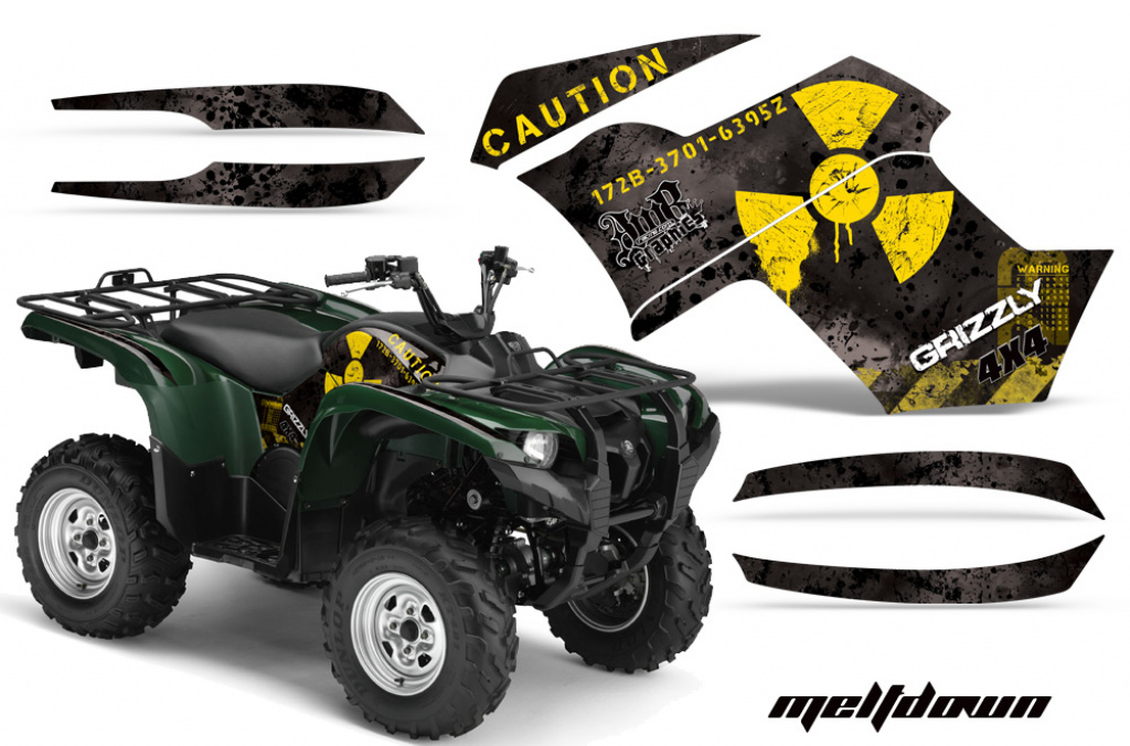 Meltdown Hintergrund = Schwarz, Designfarbe = Gelb für Yamaha Grizzly 700/550 2007-2014
