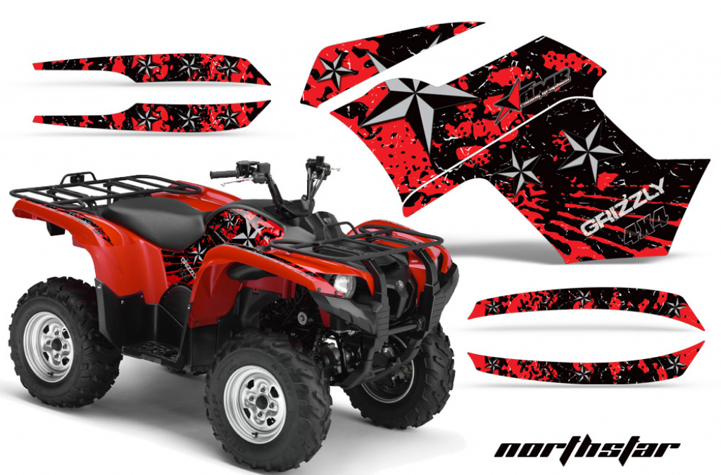 Northstar Hintergrund = Rot, Designfarbe = Weiß für Yamaha Grizzly 700/550 2007-2014