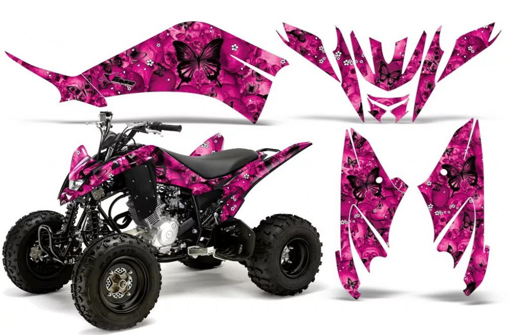 Butterfly Hintergrund = Pink, Designfarbe = Schwarz für Yamaha Raptor 125