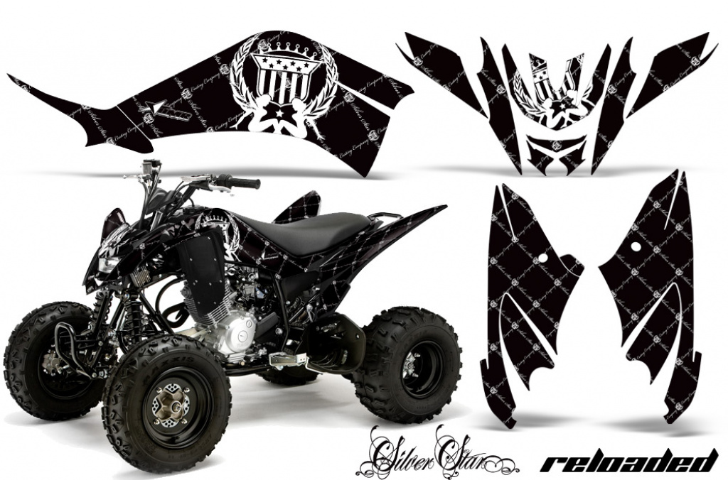 SilverStar - Reloaded Hintergrund = Schwarz, Designfarbe = Weiß für Yamaha Raptor 125