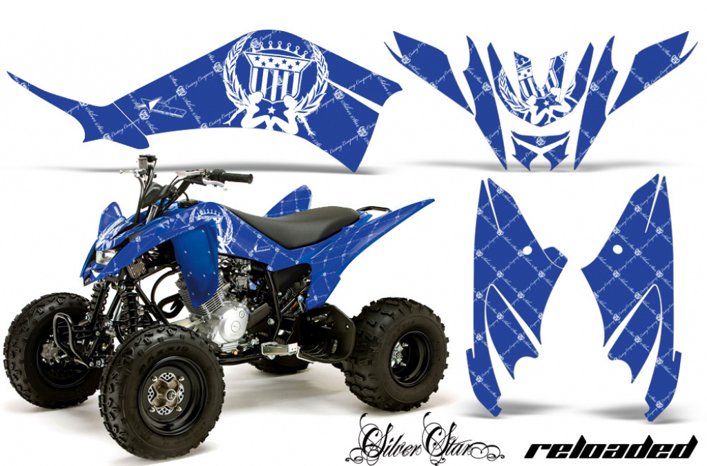 SilverStar - Reloaded Hintergrund = Blau, Designfarbe = Weiß für Yamaha Raptor 125