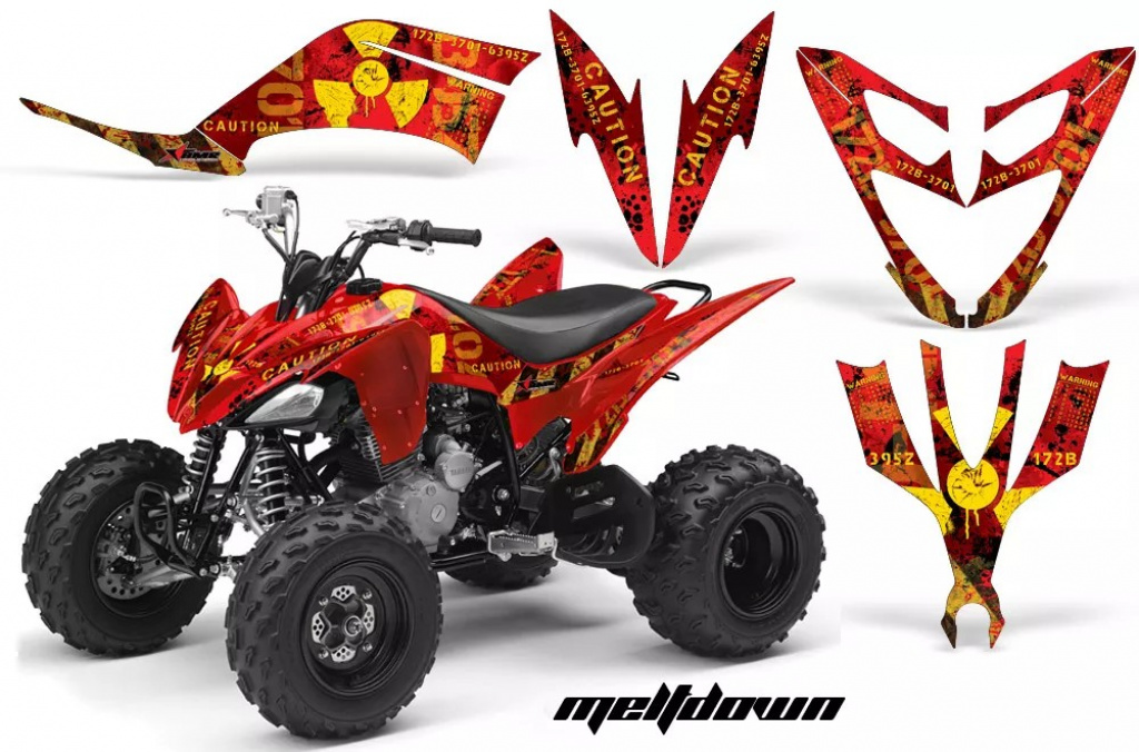 Meltdown Hintergrund = Rot, Designfarbe = Gelb für Yamaha Raptor YFM 250