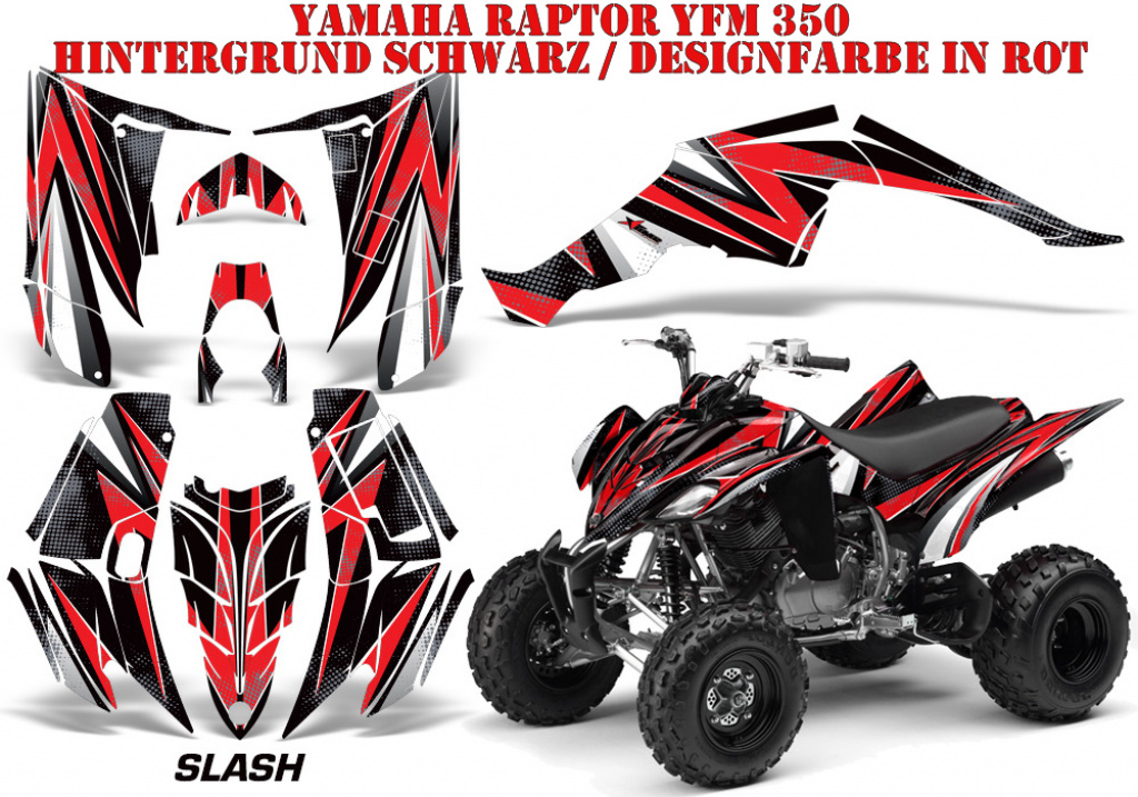 Slash Hintergrund = Schwarz, Designfarbe = Rot für Yamaha Raptor YFM 350