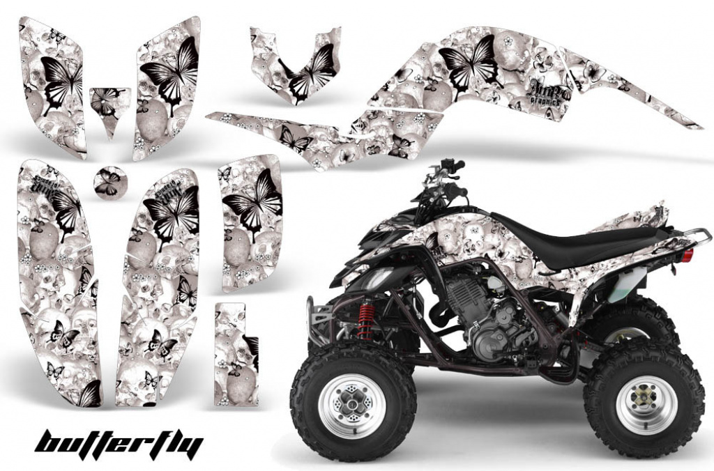 Butterfly Background = White, Design color = Black for Yamaha Raptor YFM 660