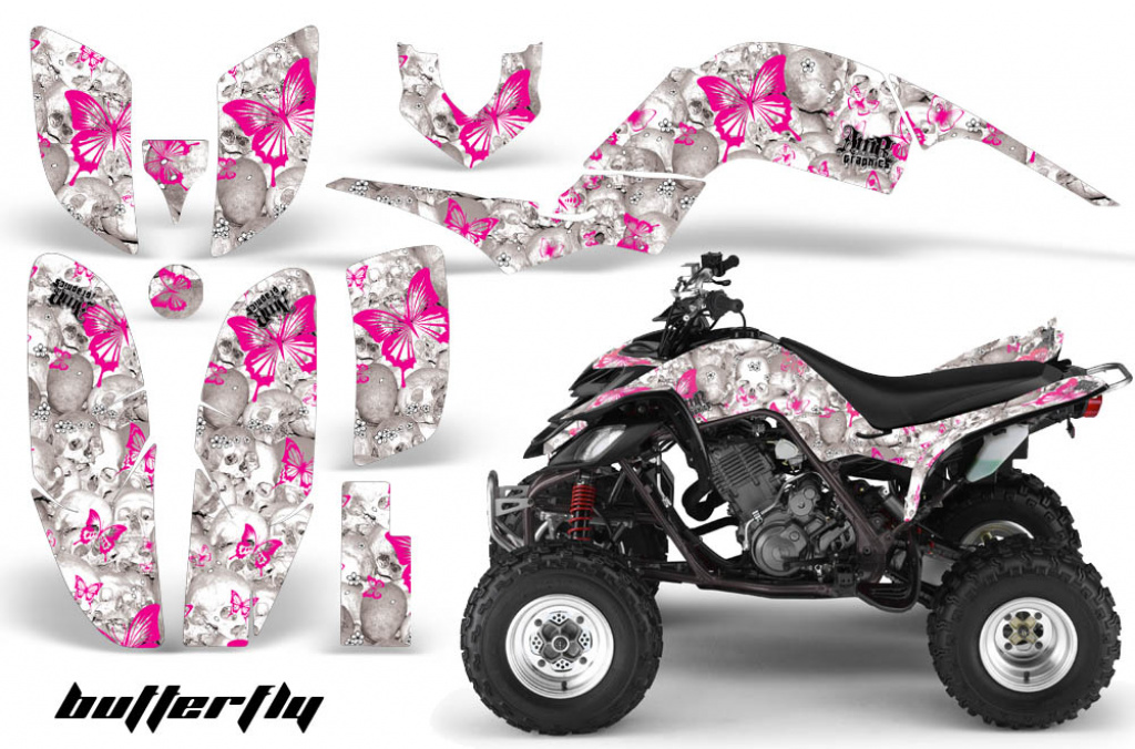 Butterfly Background = White, Design color = Pink for Yamaha Raptor YFM 660