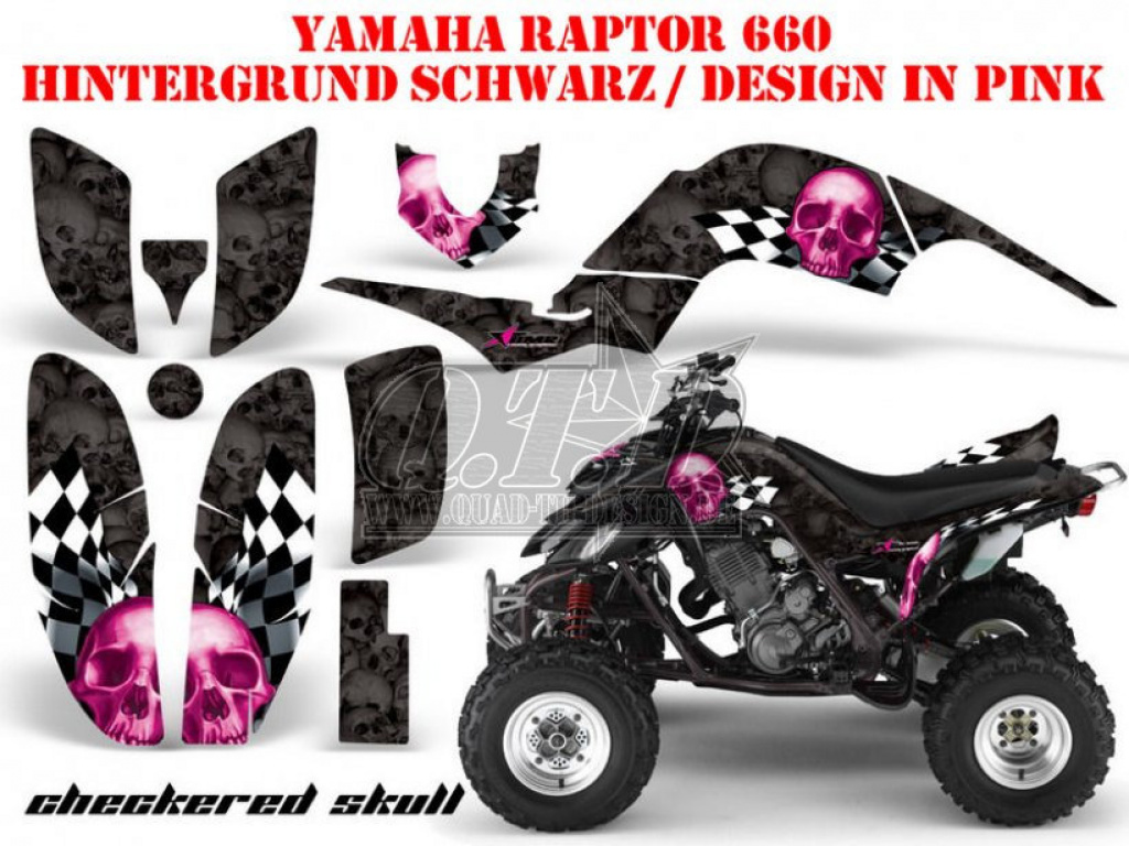 Checkered Skull Background = Black , Design color = Pink for Yamaha Raptor YFM 660