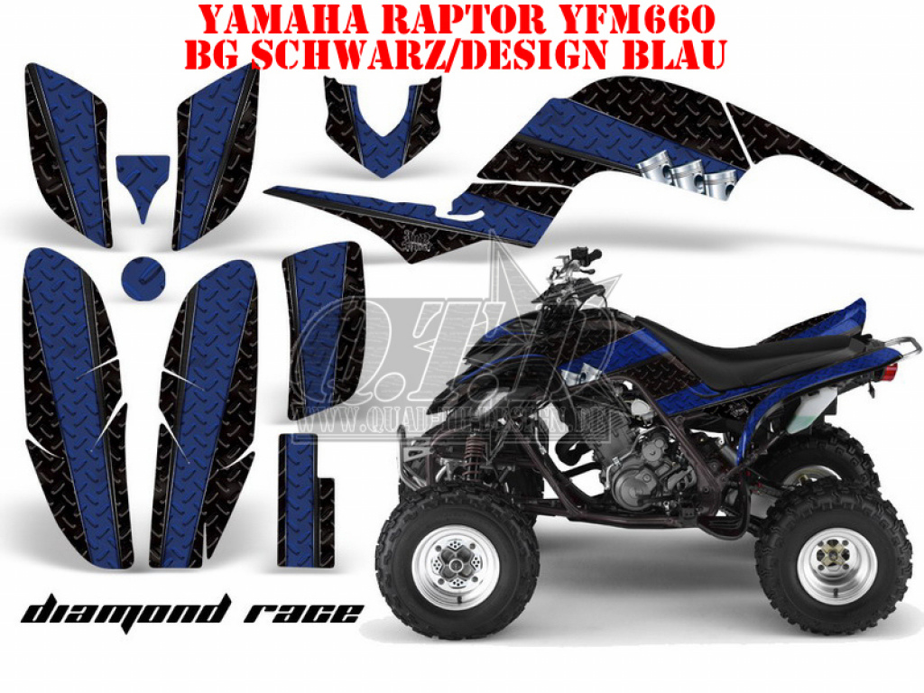 Diamond Race Background = Black , Design color = Blue for Yamaha Raptor YFM 660